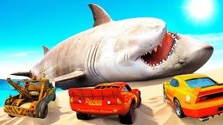 GIANT SHARK abandoned on the Shore Was Found by Lightning McQueen and Friends  PIxar Cars [upl. by Codd]