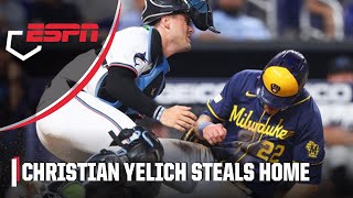 Christian Yelich STEALS HOME to catch Marlins sleeping 😴  MLB on ESPN [upl. by Currier]