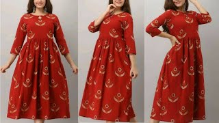 Stylish kurti cutting and stitching in 2mtr fabric pleated frock cutting stitchingflared dress DIY [upl. by Emmalynn]