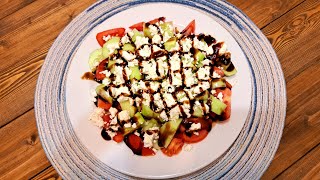 Salad With Tomatoes cucumber Feta and Thick Balsamic Vinegar [upl. by Ydrah]