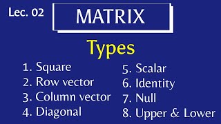 Types of matrix  square matrix  diagonal matrix  scalar matrix  identity matrix [upl. by Leimad]