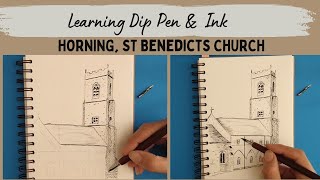 Learning how to use a dip pen and ink art practice drawing churches [upl. by Agnola832]