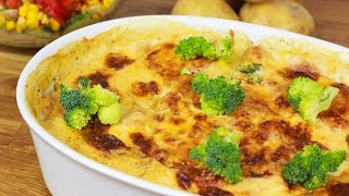 Brokkoli Kartoffel Gratin mit Würstchen  Brokkoli Kartoffel Auflauf [upl. by Noivax]