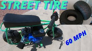 Ultimate street tire installation on the Doodlebug MinibikeTop speed test [upl. by Citarella]