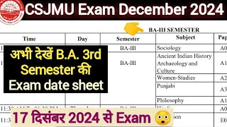 CSJMU BA 3rd semester Exam Date Sheet  CSJMU Exam Date Sheet 2024  kanpur university [upl. by Andrien679]