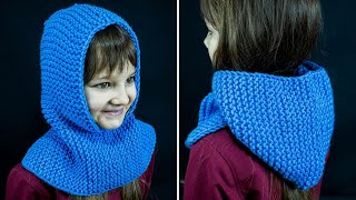 Warm hoodsnood on 2 knitting needles  even a beginner can handle it easily and quickly [upl. by Oinotnaesoj]