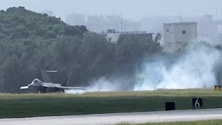 Rare F22 tire blowout incident caught on camera [upl. by Gavrilla]