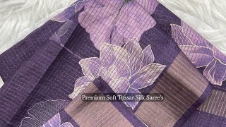 Soft Tussar Silk sarees with Beautiful ❤️ Print With Attractive Checks Design Saree And Print [upl. by Atselec646]