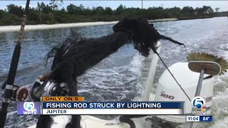 Lightning strikes boat off Jupiter blows apart fishing rod [upl. by Ahsiel]