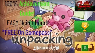 Unpacking  100 Achievement Guide EASY 1k in 1 Hour FREE on Gamepass [upl. by Auqined]