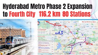 Hyderabad Metro Phase 2 Expansion to Fourth City  Hyderabad Metro Route Map [upl. by Lowenstein]