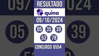 QUINA hoje  09102024  Resultado concurso 6554 [upl. by Eintroc]