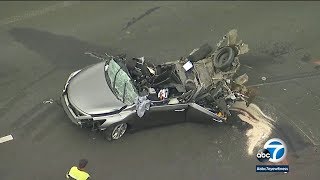 DASHCAM 1 killed 3 hurt in chainreaction crash on 15 Freeway I ABC7 [upl. by Aicenav]