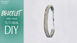 DIY Rhinestone Chain amp Blue Topaz Beads Wire Wrap Bracelet Tutorial Easy Bracelet How to make [upl. by Havot39]