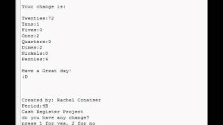 My Java Code Cash register Change [upl. by Krongold]