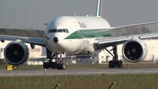 B777200ER Alitalia decollo da Fiumicino FCO LIRF takeoff to Tokyo Narita intl [upl. by Lundin]