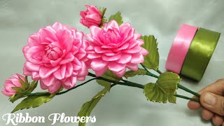 DIYhow to make satin ribbon flowersSummer Flower dahlia [upl. by Labanna302]