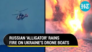 Russias Lethal Ka52 Helicopter Fires NonStop Shots At Ukraines Drone Boats Moving Towards Crimea [upl. by Doralynn]