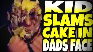 KID SLAMS CAKE IN DADS FACE [upl. by Averell]