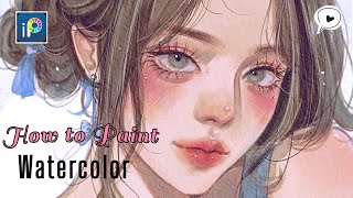 Watercolor Portrait in ibisPaintx  Step by step tutorial🎨 ibispaintx [upl. by Harmony705]