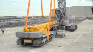 Liebherr  LR 16002 crawler crane using the LTR 1220 as counterweight [upl. by Esirrehc320]