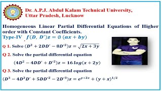 15 TypeIVHomogeneous Linear Partial Differential EquationsUnit1MathematicsIVaktu [upl. by Nnair]