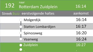 Bus Omroepen  Streekbuzz Lijn 192 HlAmbacht  Rotterdam Zuidplein  Qbuzz DMG  9122022 [upl. by Kered666]