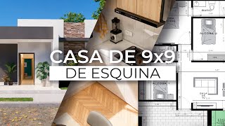 PLANO DE CASA DE 9x9 DE ESQUINA  PLANOS DE CASAS PEQUEÑAS [upl. by Recha857]