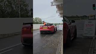 F Type Jaguar SVR launches out of Goodwood Motor Circuit pit lane Epic exhaust sounds 🔥🔥🔥🏁🏁🏁 [upl. by Carolee]