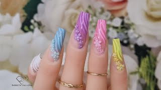 Summer ombre nails with line work and 3d flowers nail art Faded french nail art [upl. by Eiddal2]