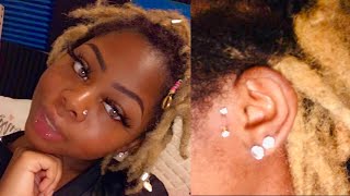 Horizontal Lip piercing amp Vertical Tragus Surface Piercing At Home 😳 2023 [upl. by Ranitta]