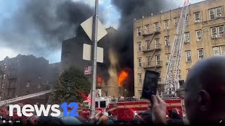 FDNY 9 injured in fire at fivestory building in the Bronx  News 12 [upl. by Airotnes]