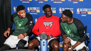 Giannis Thanasis and Alex Antetokounmpo Press Conference  NBA AllStar Skills Challenge  21922 [upl. by Attesor]