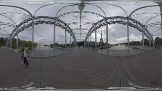 360 VR View to Paris from Passerelle Debilly people walking across the bridge [upl. by Anam]