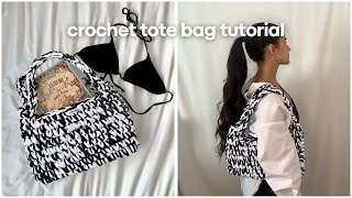 TRENDY CROCHET TOTE BAG TUTORIAL  beginner friendly step by step  tshirt yarn [upl. by Judah]