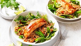 Teriyaki Salmon Soba Noodle Salad recipe [upl. by Suirad]