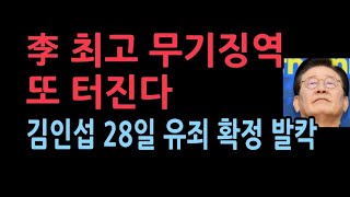 이재명 줄줄이 사탕11월 28일 대법원 김인섭 징역 5년 확정 李백현동 배임 최고 무기징역 결정타 [upl. by Aiset720]