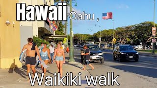 HAWAII USA Waikiki Walking Tour 4K  Kuhio Ave  Sunset walk  Honolulu Oahu  Hawaii Hawaii 4K [upl. by Lemcke545]