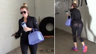 X17 EXCLUSIVE  Khloe Kardashian Flaunts Butt In SeeThrough Tights At The Gym [upl. by Devan]