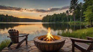 NighT Lakeside Ambience with Nature Sounds and Relaxing Campfire to Relax Study amp Stress Relief [upl. by Munt249]