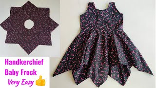 Simple Handkerchief Baby Frock Cutting And stitching Very Easy Full Tutorial [upl. by Murage]