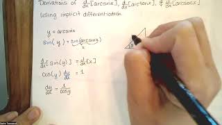 2128 Inverse Trig Derivatives using Implicit Differentiation  Analytic Geometry and Calculus I [upl. by Essiralc]