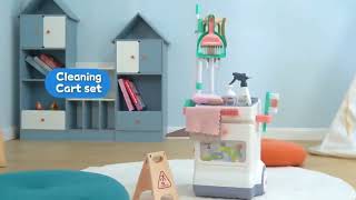 Home Little Helper Pretend Play House Work Game Cleaning Cart Trolley Toy Kids Cleaning Tool Set [upl. by Aniger]