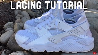 HOW TO LACE Nike Air Huarache quotTriple WhitePure Platinumquot [upl. by Greeley]