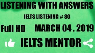 IELTS LISTENING TEST WITH ANSWERS 80 FOR PRACTICE March 042019 IELTS MENTOR [upl. by Knobloch]