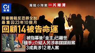 屠龍小隊案總結．一片看清｜14被告9人判囚 金主已死、涉案者另涉謀殺案｜吳智鴻重判23年10個月｜陪審團裁定反恐條例罪行全脫罪｜涉12港人案｜01新聞｜2019反修例｜法庭｜屠龍小隊｜高等法院｜懶人包 [upl. by Atihana]