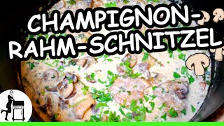 Champignon Rahm Schnitzel Rezept  Die Frau am Grill [upl. by Netaf871]