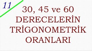 11 SINIF TRİGONOMETRİ 12  30 45 ve 60 DERECELERİN TRİGONOMETRİK ORANLARI [upl. by Muraida]