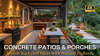 Modern Concrete Patios amp Porches Stylish Backyard Ideas with Natural Stone Wood and Water Features [upl. by Romie]