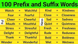 100 prefix and suffix words in english  prefix and suffix words  prefixes and suffixes  100 words [upl. by Peregrine]